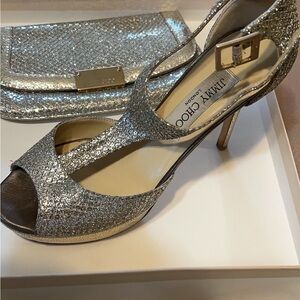 Jimmy Choo Silver and Gold Heels with Peep-Toe Design